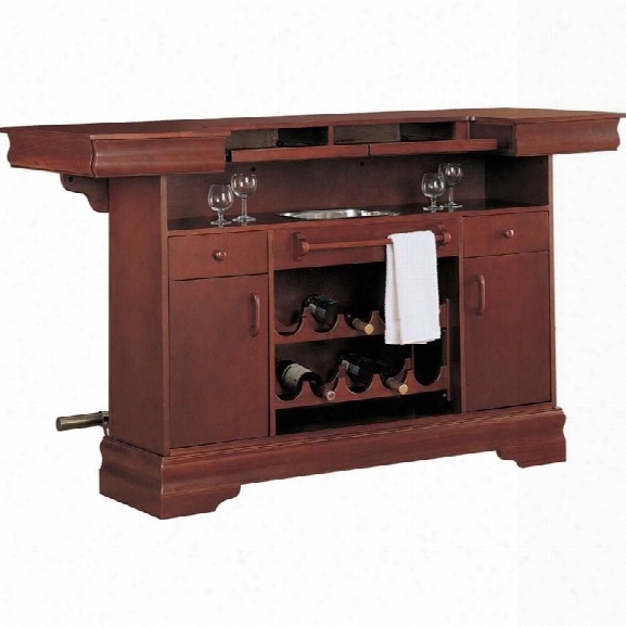Coaster Lambert Traditional Home Bar Unit With Sink In Cherry