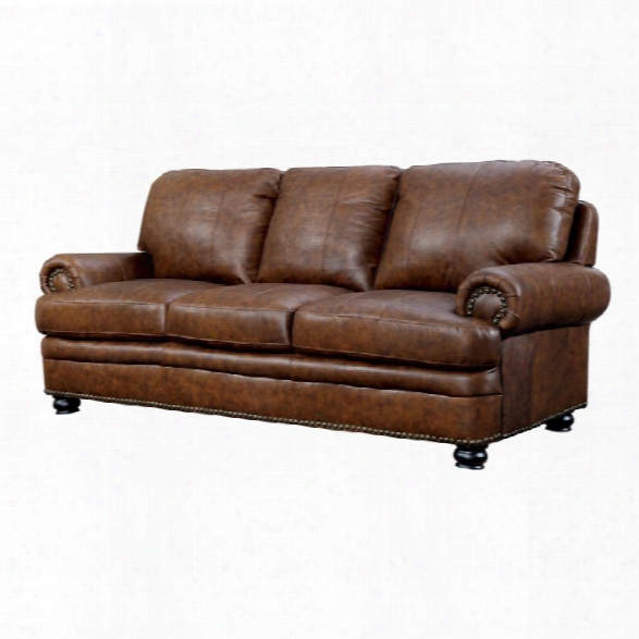 Furniture Of America Carson Leather Sofa In Dark Brown