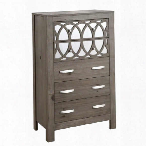 Furniture Of America Elyssa Mirrored 5 Drawer Chest In Rustic Natural Tone