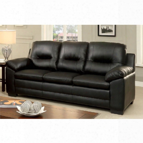 Furniture Of America Pallan Leather Tufted Sofa In Black