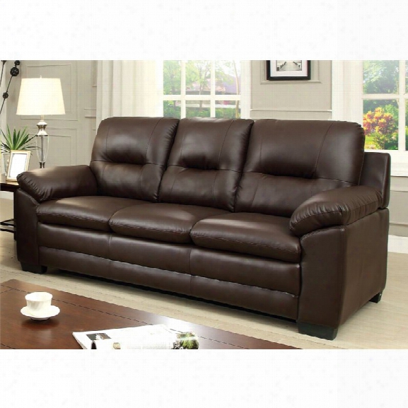 Furniture Of America Pallan Lleather Tufted Sofa In Brown