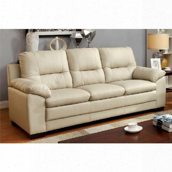 Furniture Of America Pallan Leather Tufted Sofa In Ivory