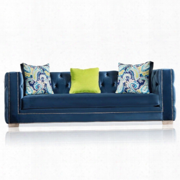 Furniture Of America Panth Tufted Velvet Sofa In Cobalt Blue