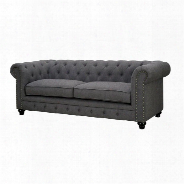 Furniture Of America Villa Tufted Fabric Sofa In Gray