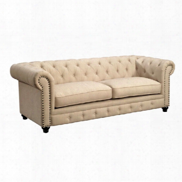 Furniture Of America Villa Tufted Fabric Sofa In Ivory