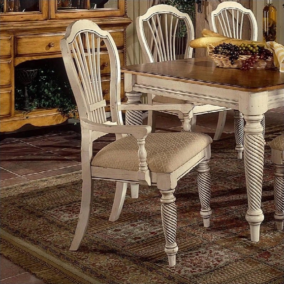 Hillsdale Wilshire Fabric Arm Dining Chair In Antique White (set Of 2)