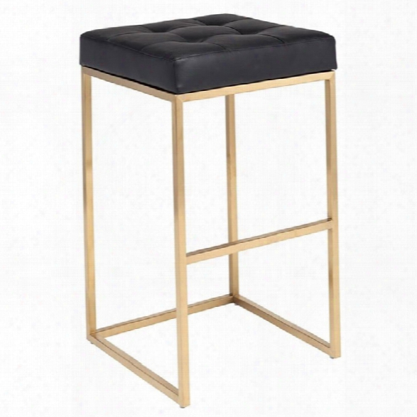 Maklaine 29.75 Faux Leather Bar Stool In Black And Gold