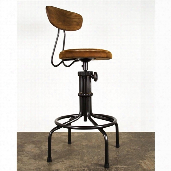 Nuevo Buck Adjustable Leather Bar Stool In Umber