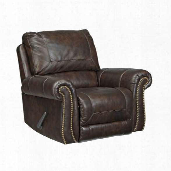 Ashley Bristan Leather Rocker Recliner In Walnut