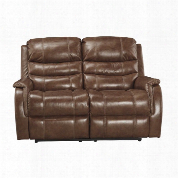 Ashley Metcalf Power Reclining Leather Loveseat In Nutmeg