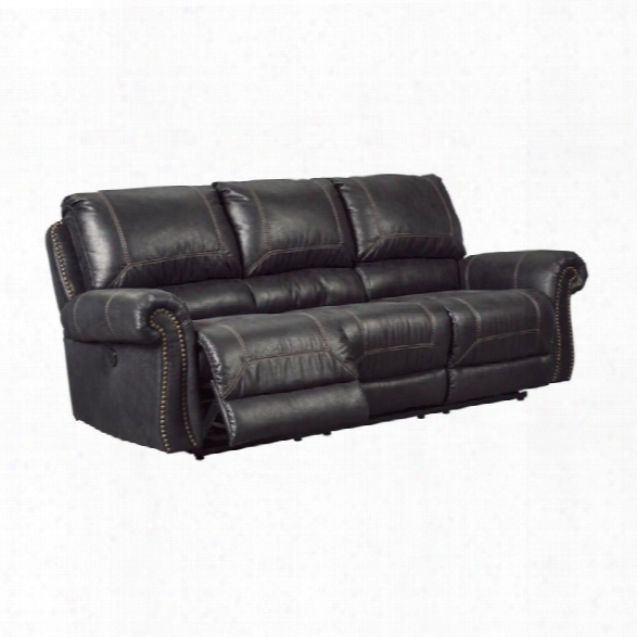 Ashley Milhaven Power Reclining Faux Leather Sofa In Black