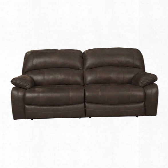 Ashley Zavier Power Reclining Faux Leather Loveseat In Truffle