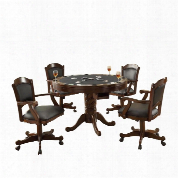 Coaster Turk 5 Piece 3-in-1 Round Poker Table Set In Brown