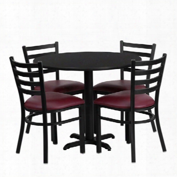 Flash Furniture 5 Piece Laminate Table Set In Black And Burgundy