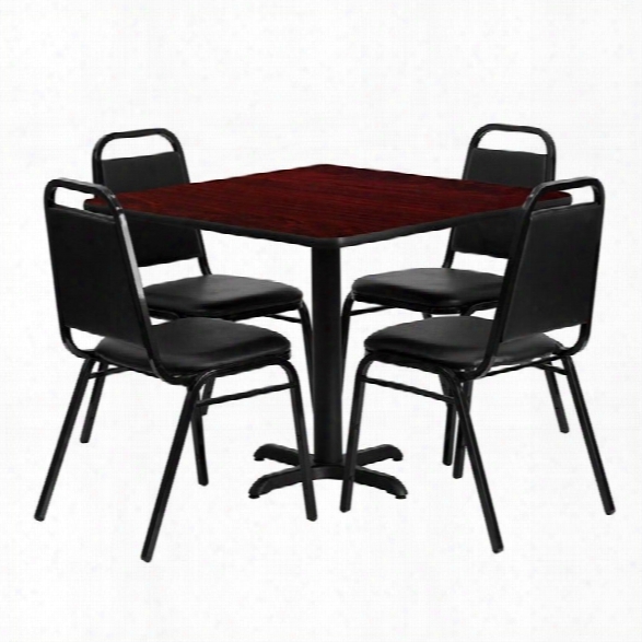 Flash Furniture 5 Piece Laminate Table Set In Mahogany And Black