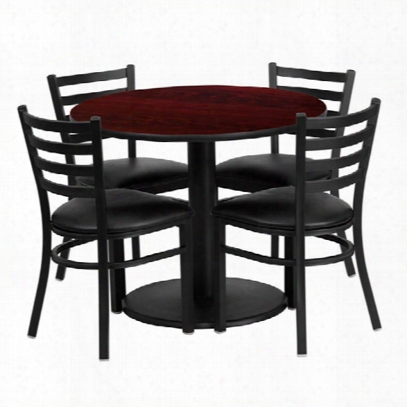 Flash Furniture 5 Piece Round Laminate Table Set Mahogany And Black