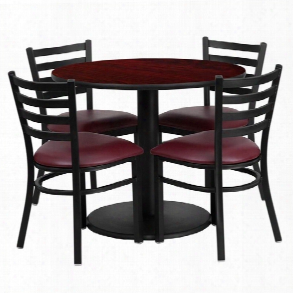 Flash Furniture 5 Piece Round Table Set In Burgundy And Black