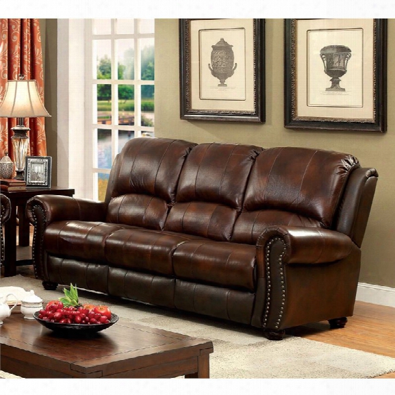 Furniture Of America Garry Leather Sofa In Dark Brown