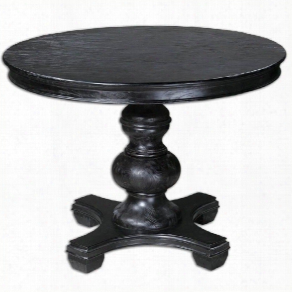 Uttermost Brynmore Pine Wood Grain Round Table In Satin Black