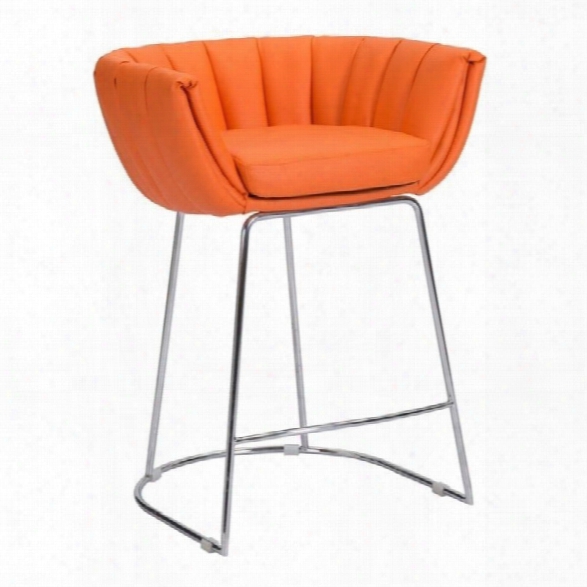 Zuo Latte 32 Faux Leather Bar Stool In Orange (set Of 2)