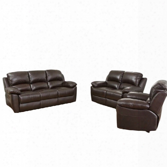 Abbyson Living Bella 3 Piece Leather Reclining Sofa Set In Espresso