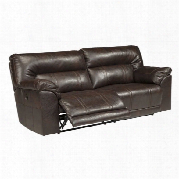 Ashley Barrettsville 2 Seat Leather Power Reclining Sofa In Chocolate