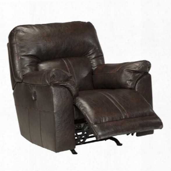 Ashley Barrettsville Leather Power Rocker Recliner In Chocolate