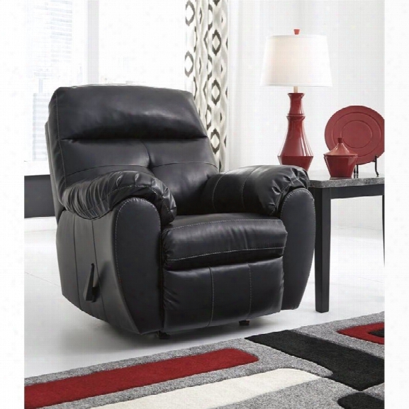 Ashley Bastrop Leather Rocker Recliner In Midnight