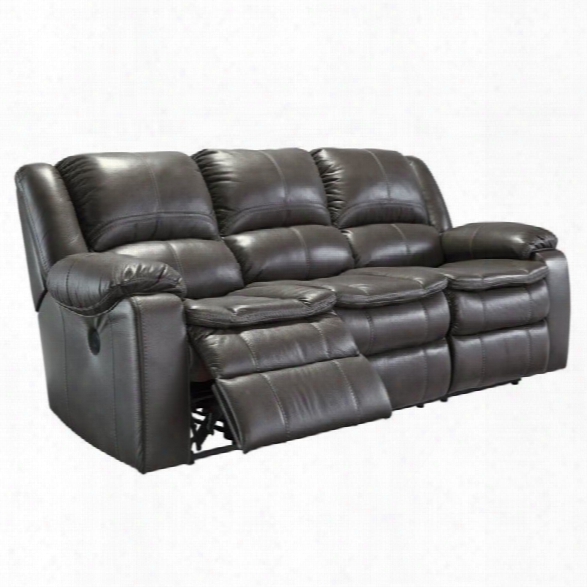 Ashley Long Knight Faux Leather Power Reclining Sofa In Gray
