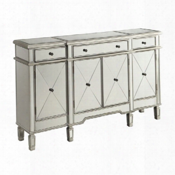 Coaster Mirror Sideboard With Wine Rack In Silver
