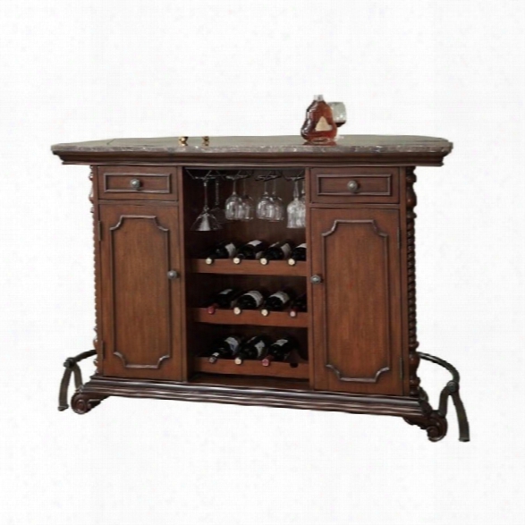 Coaster Traditional Home Bar Unit With Marble Top In Cherry