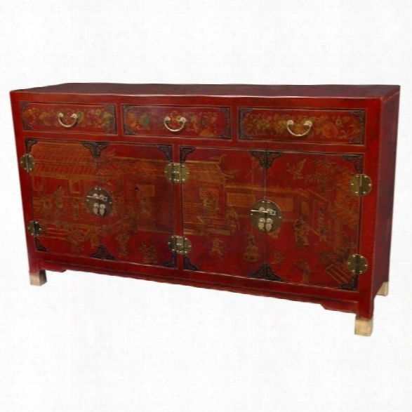 Oriental Furniture Large Buffet Table In Red