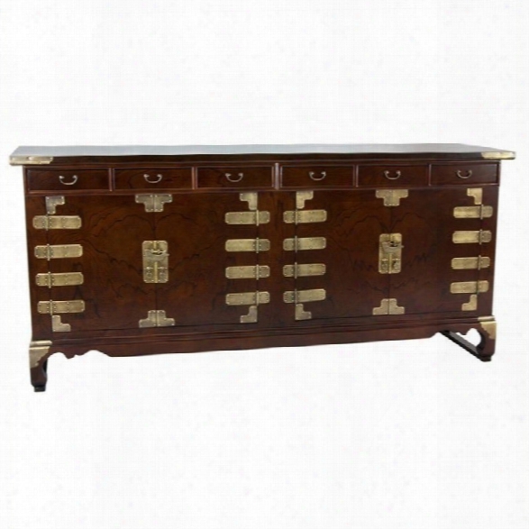 Oriental Korean Antique Style Double Cabinet Credenza In Rosewood