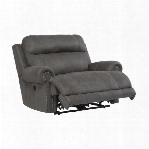 Ashley Austere Faux Leather Power Zero Wall Wide Recliner In Gray
