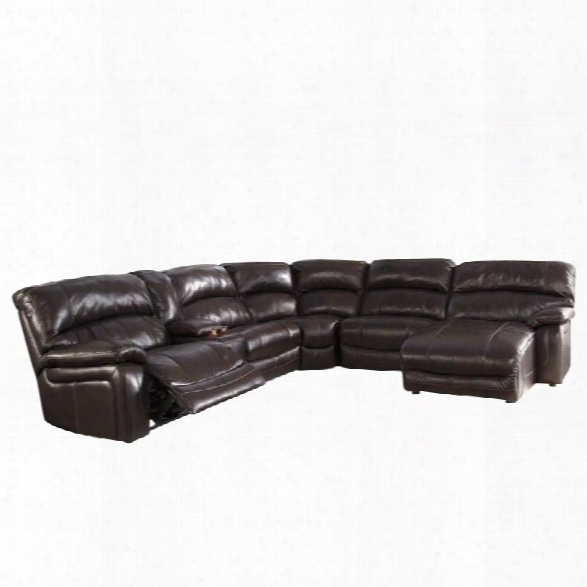 Ashley Furniture Damacio Leather Console Reclining Sectional In Brown