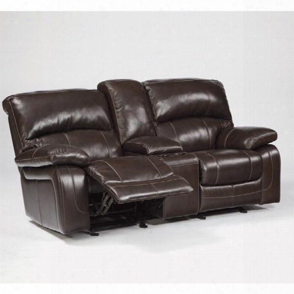 Ashley Furniture Damacio Leather Power Reclining Loveseat In Brown