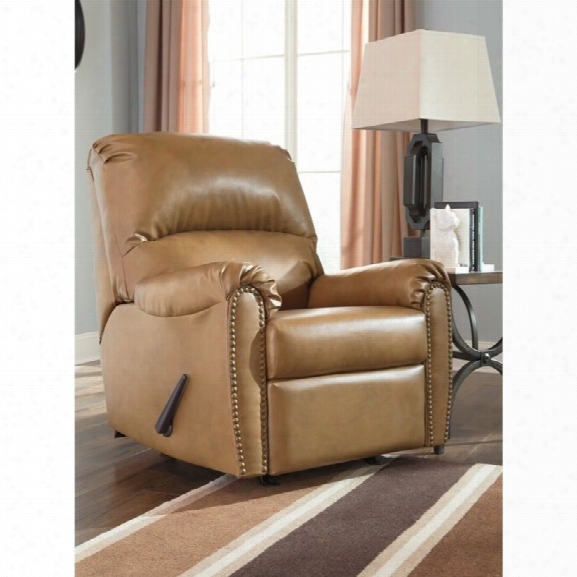 Ashley Lottie Leather Rocker Recliner In Almond