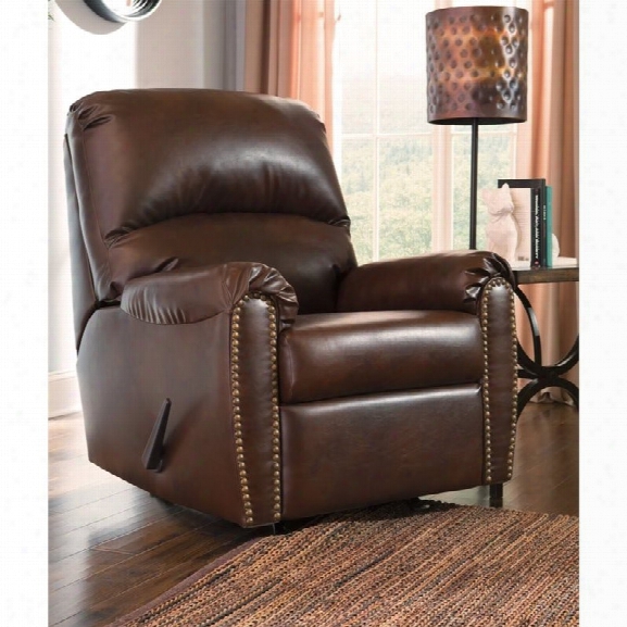 Ashley Lotfie Leather Rocker Recliner In Chocolate