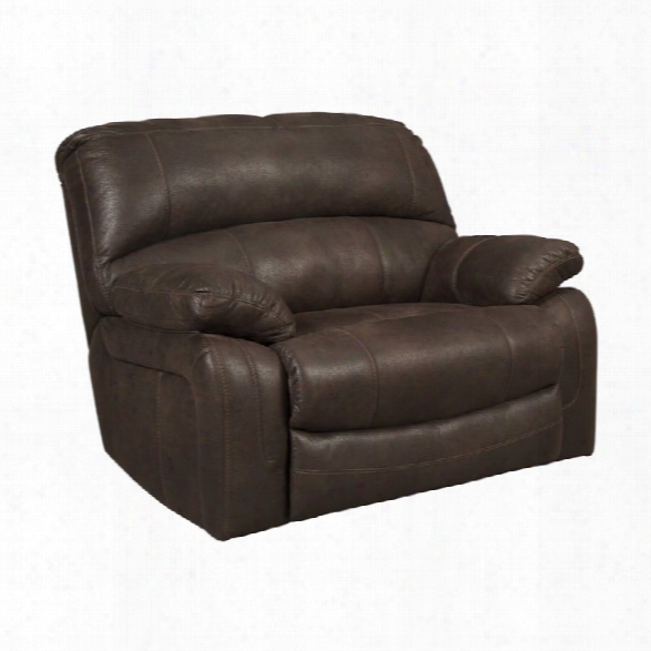 Ashley Zavier Wide Seat Faux Leather Power Recliner In Truffle