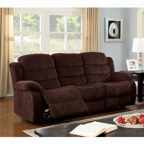 Furniture Of America Enrique Fabric Reclining Sofa In Brown