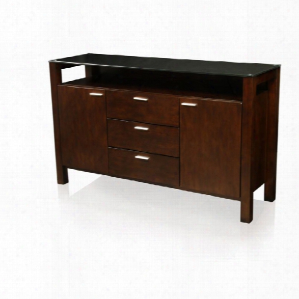 Furniture Of America Glen Glass Topp Buffet In Dark Cherry