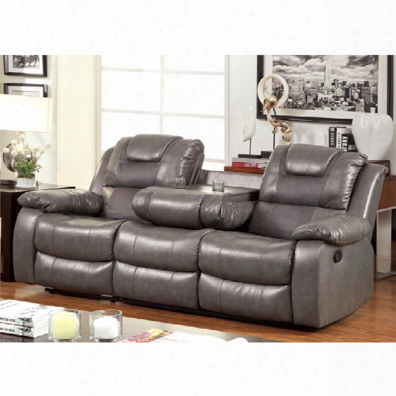 Furniture Of America Luanne Leather Reclining Sofa In Gray