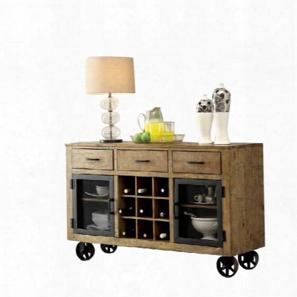 Furniture Of America Quillis Wine Rack Buffet In Rustic Pine