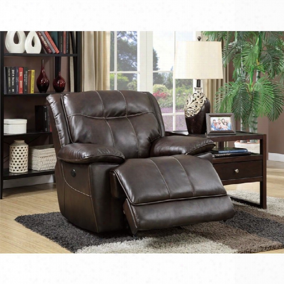 Furniture Of America Schaffer Leather Power Recliner In Brown