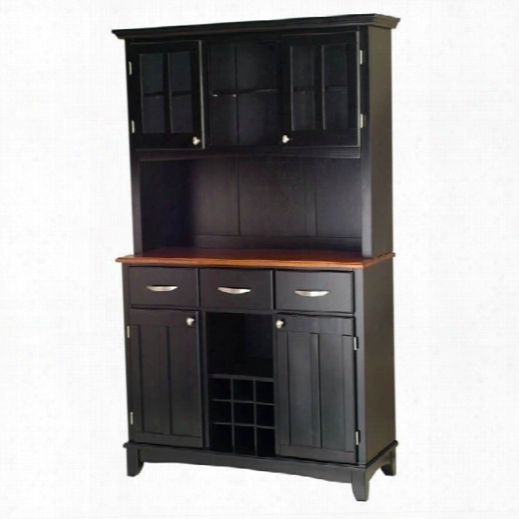 Home Styles 3 Drawer Black Buffet And 2-door Hutch With Cottage Oak Top