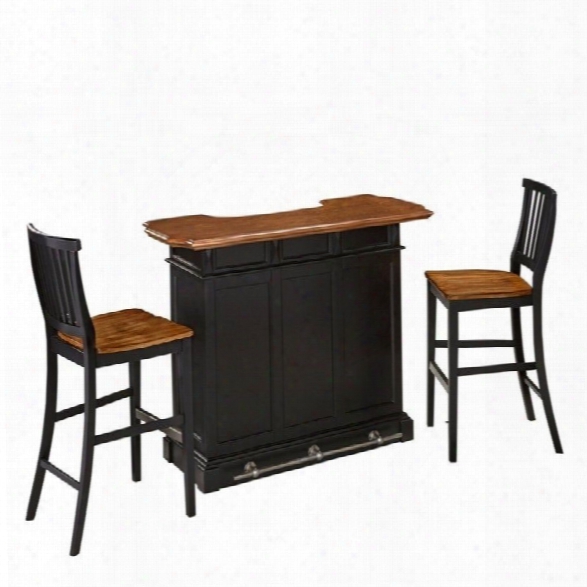 Home Styles Americana Home Bar And Two Stools In Black Oak