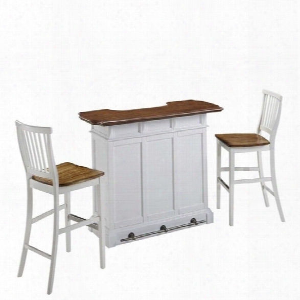 Home Styles Americana Home Bar And Two Stools In White Oak