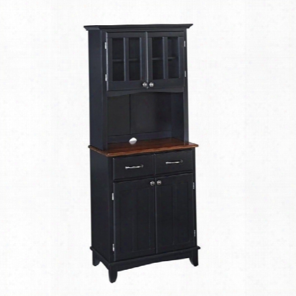 Home Styles Black Buffet With Cherry Wood Top And 2-door Hutch