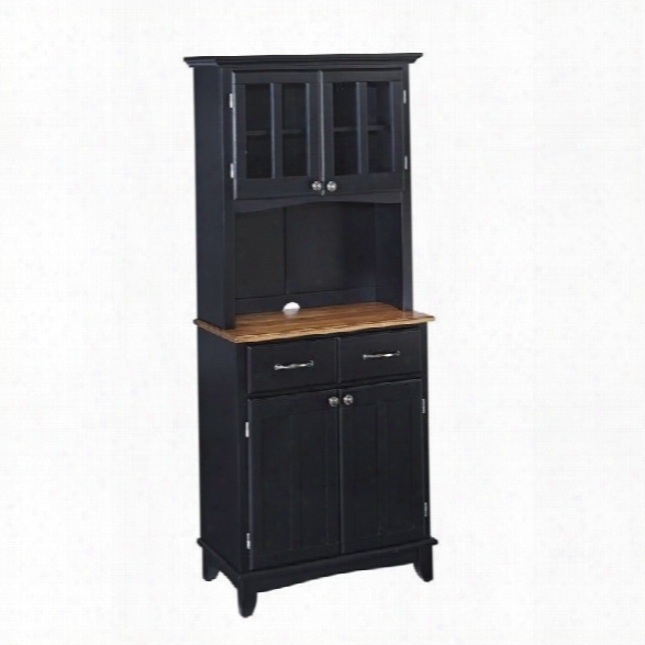 Home Styles Black Wood Buffet With Cottage Oak Wood Top And 2-door Panel Hutch