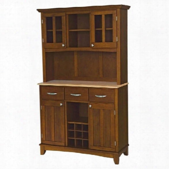 Home Styles Large Cherry Wood Buffet With Natural Wood Top And 2-glass Door Hutch